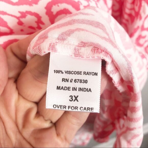 CATHY WOMAN | Tribal Print Blouse Pink White Women’s Plus Size 3X - Picture 6 of 7